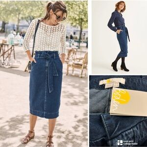 NWT Boden Cara Blue Denim Paperbag Midi Skirt